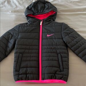 Nike Kids Puffer Jacket in Black with Pink Accents